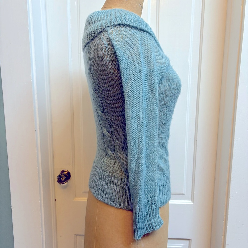 Vintage Y2K Twenty One Powder Blue Translucent Knit Sweater Size Small - Picture 6 of 7